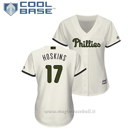 Maglia Baseball Donna Philadelphia Phillies Rhys Hoskins 2018 Dia de los Caidos Cool Base Crema